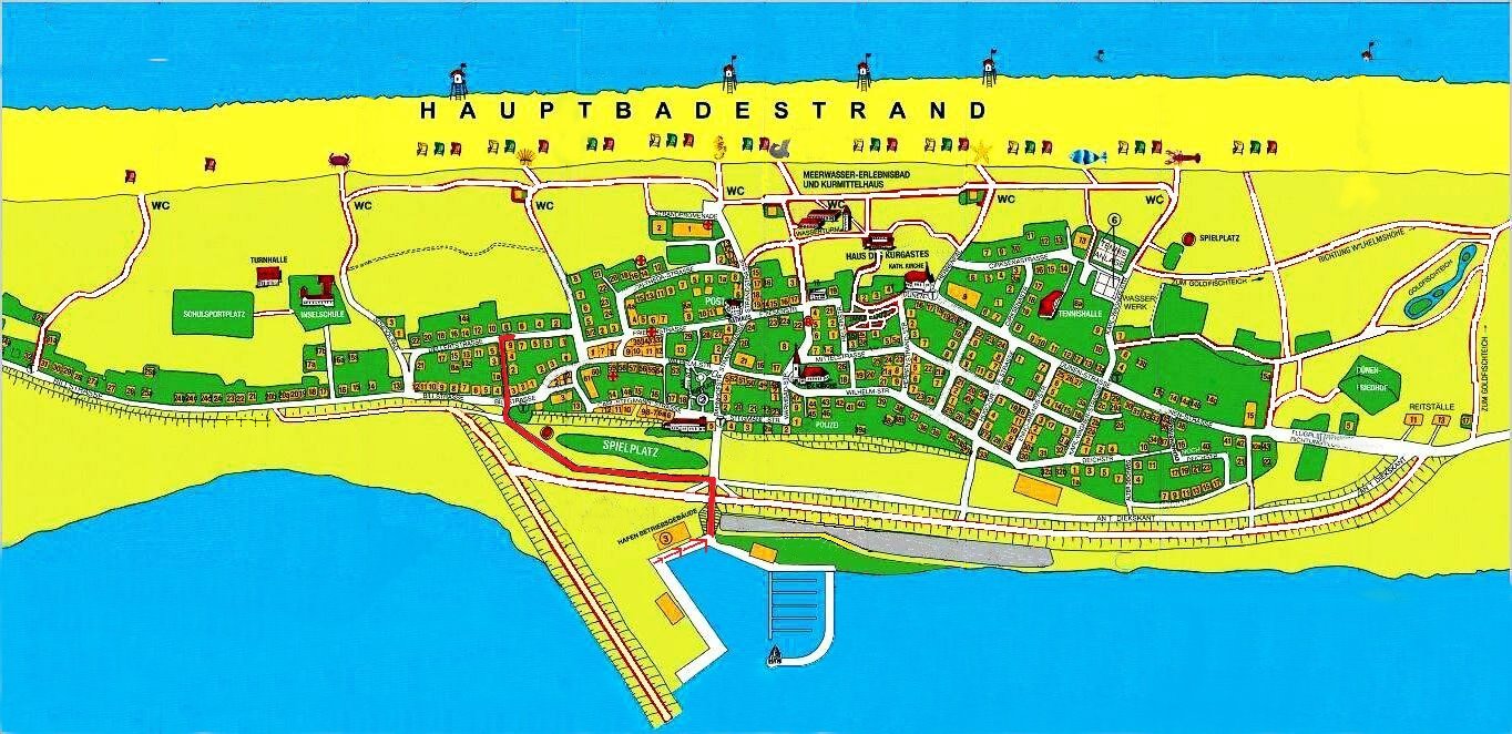 Juist-Landkarte vom Hafen bis Haus Schnrock 